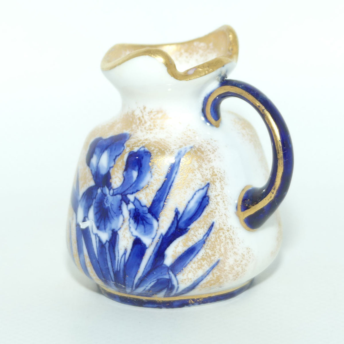 Royal Doulton Blue and White miniature jug | Fancy rim | Orchid