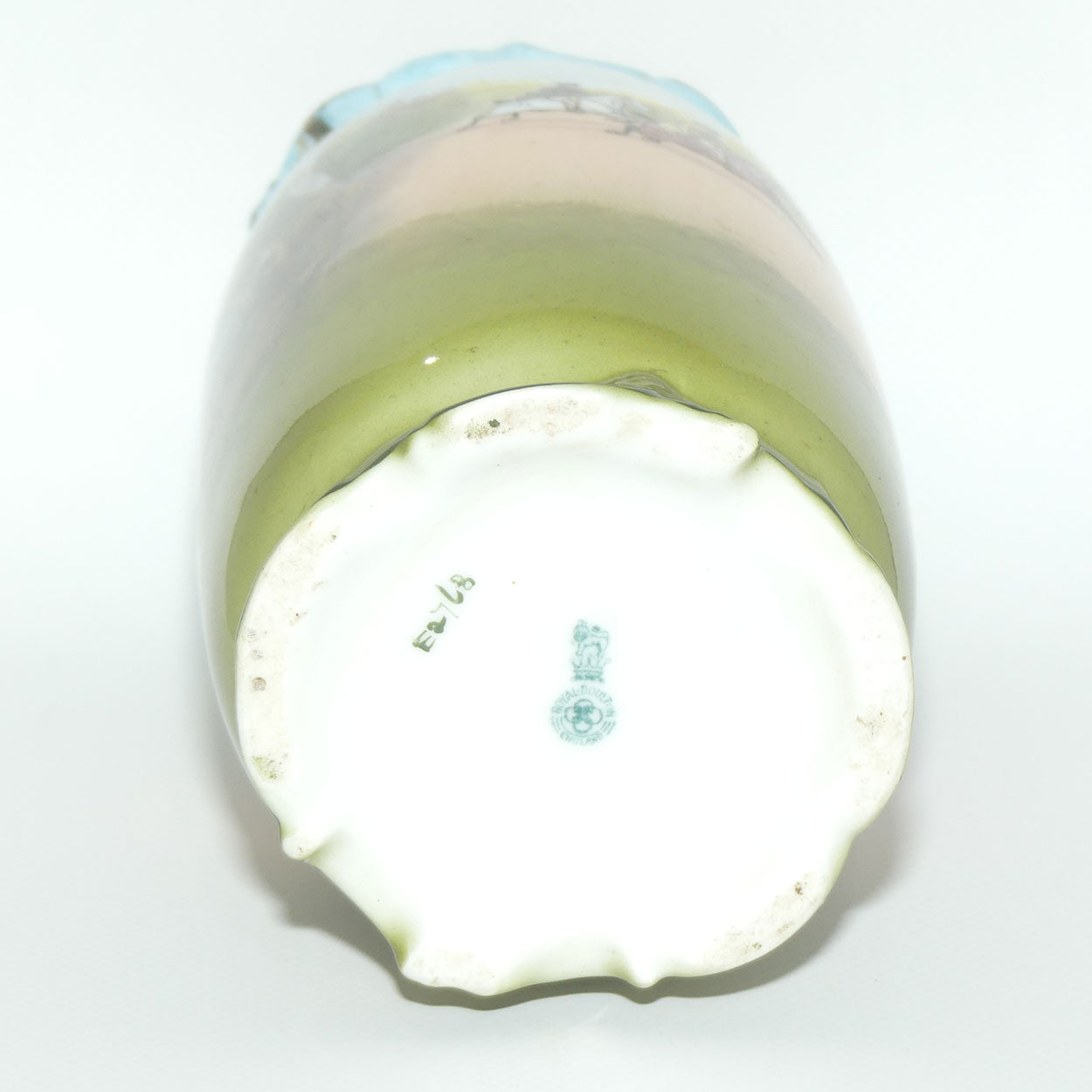Royal Doulton Coaching Days bulbous vase with fancy rim E2768 | rare Blue Sky variation