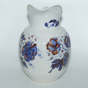 English Flow Blue | Iron Red floral decorated wash jug