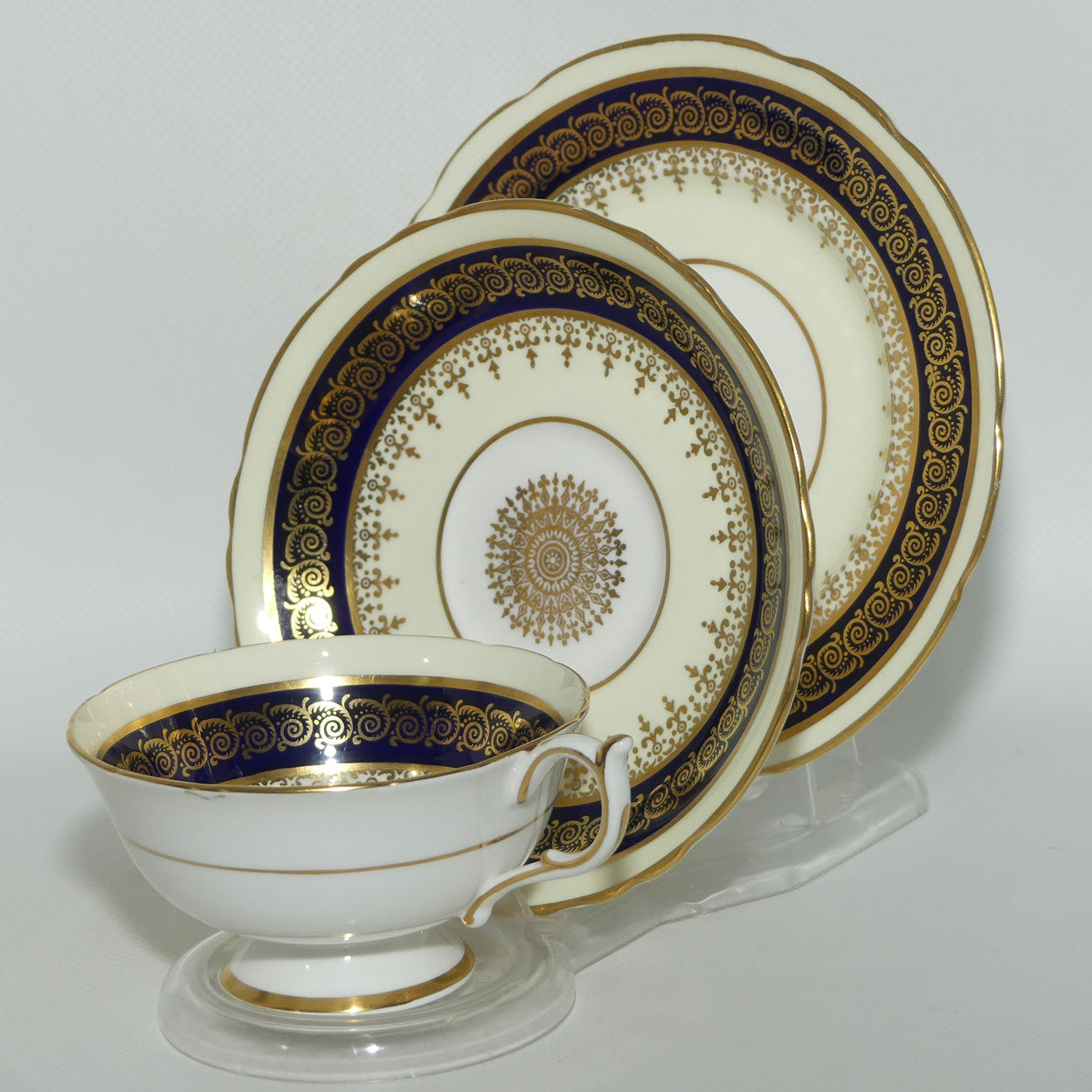 Paragon Bone China Royal Blue and Gilt trio