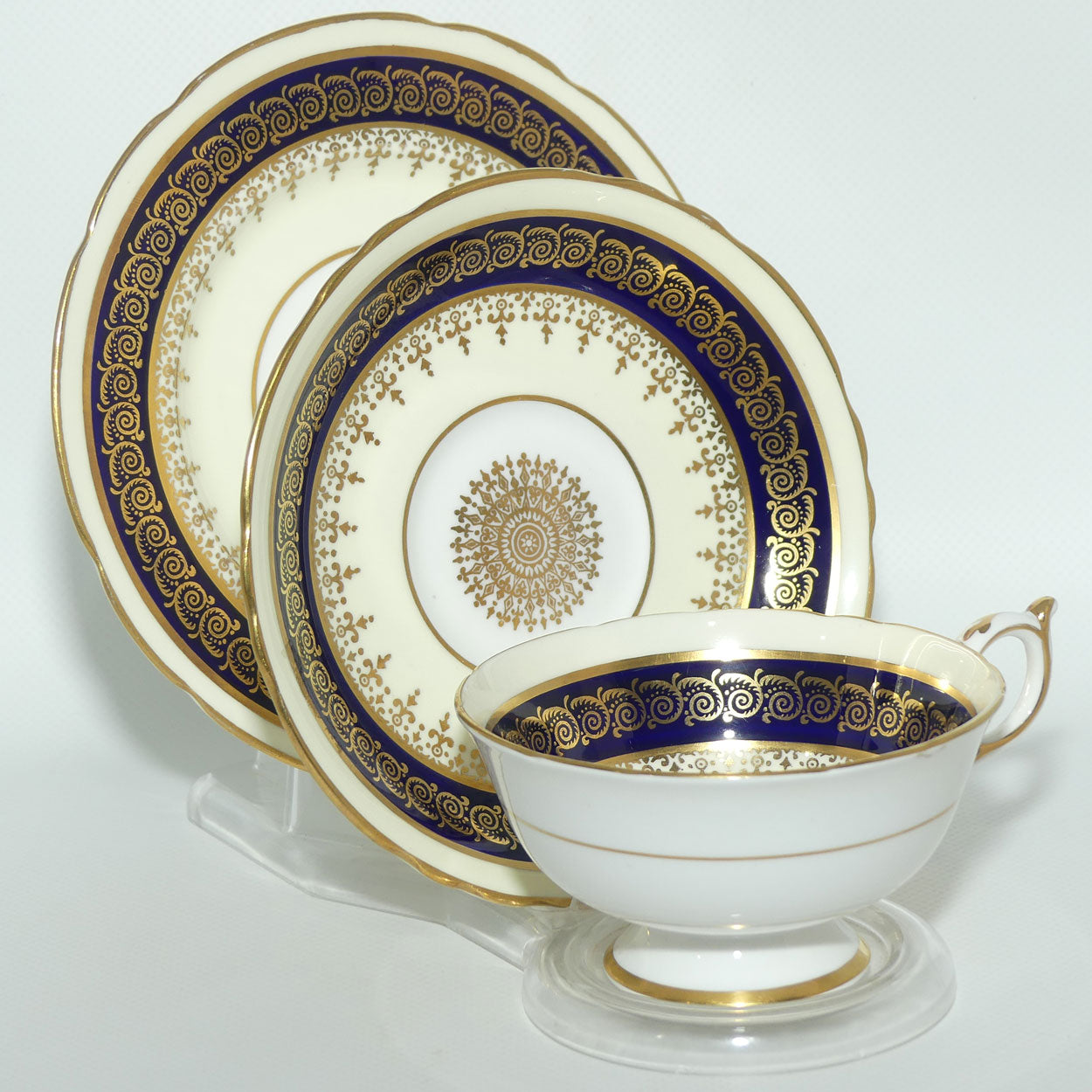 Paragon Bone China Royal Blue and Gilt trio