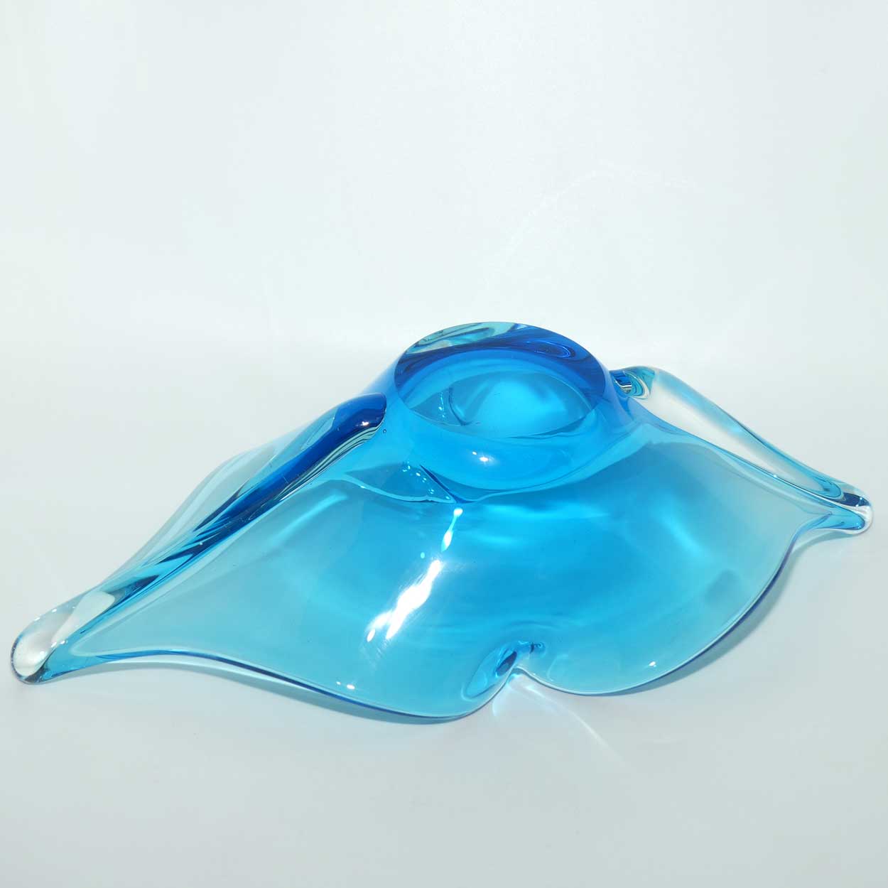 Iwatsu Glass Co Hineri Blue pinched side large centrepiece