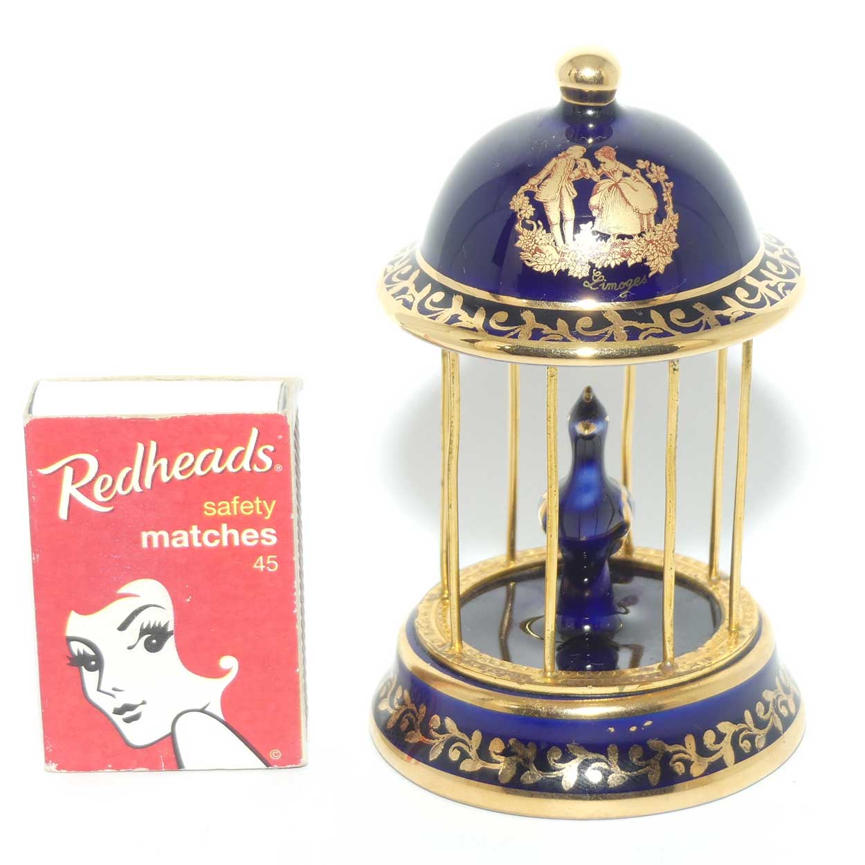 Limoges Castel France Blue and Gilt Bird in Gilded Cage