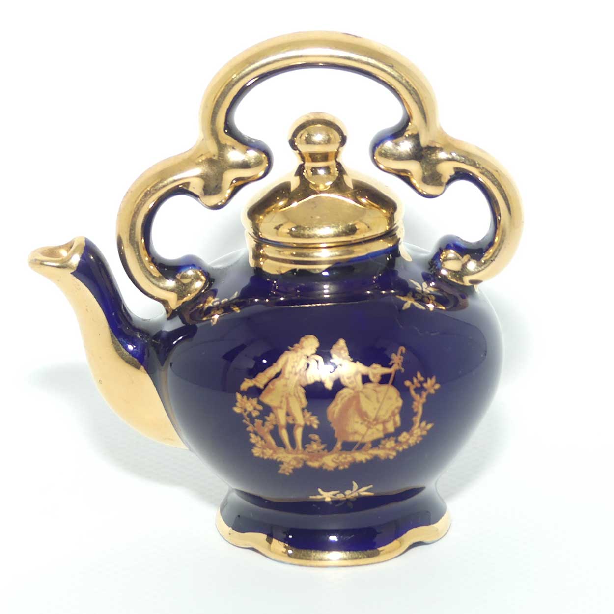 Limoges Veritable Porcelain d'Art France Blue and Gilt miniature tea kettle