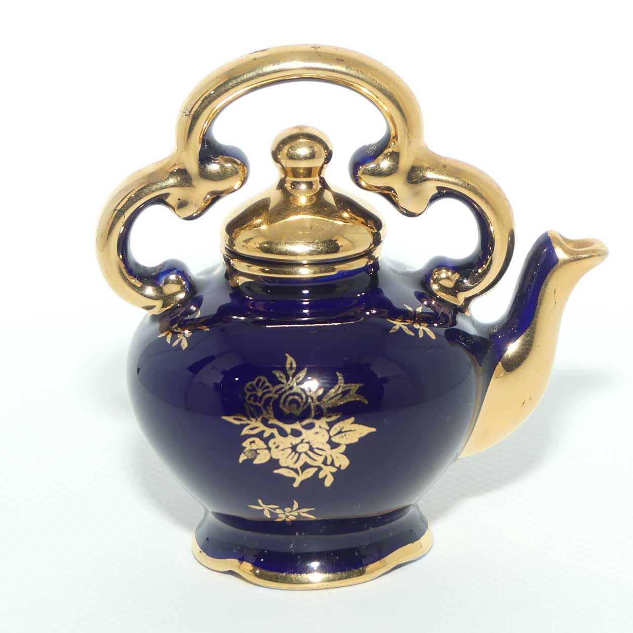Limoges Veritable Porcelain d'Art France Blue and Gilt miniature tea kettle
