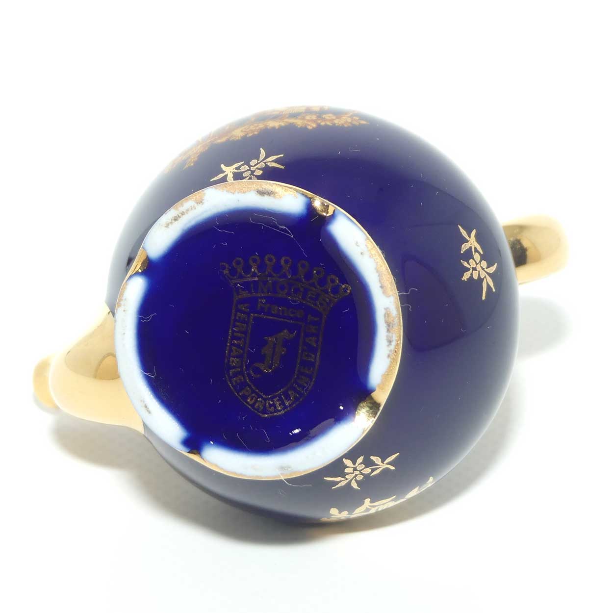 Limoges Veritable Porcelain d'Art France Blue and Gilt miniature tea kettle