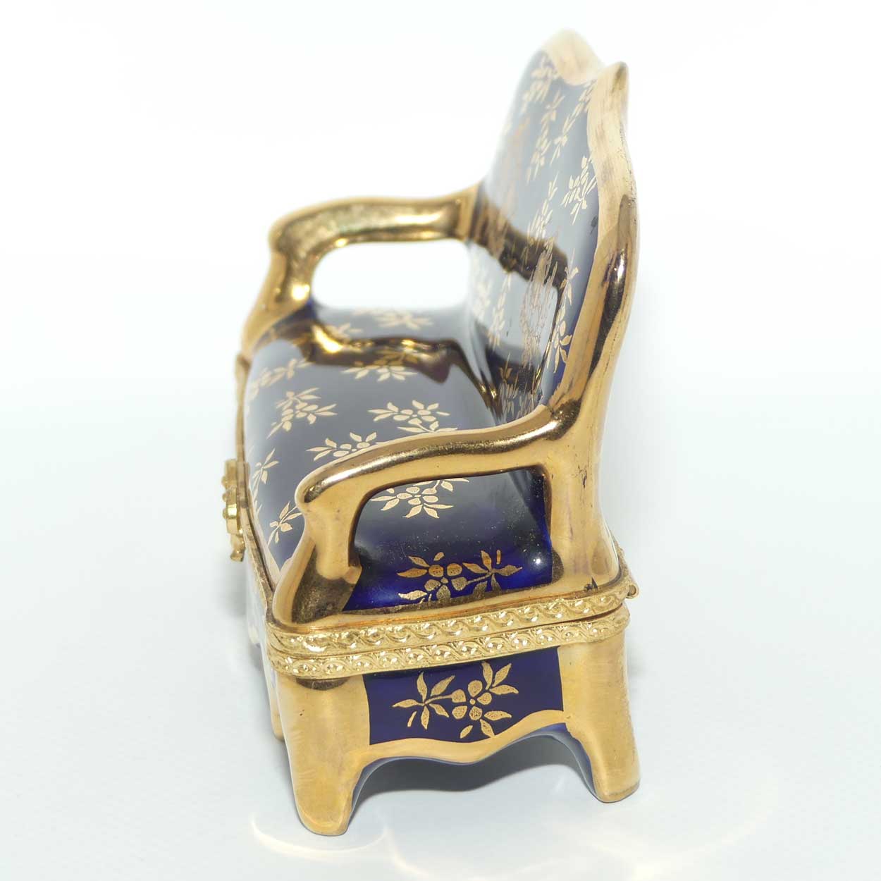 La Reine Limoges France Blue and Gilt settee shape trinket box