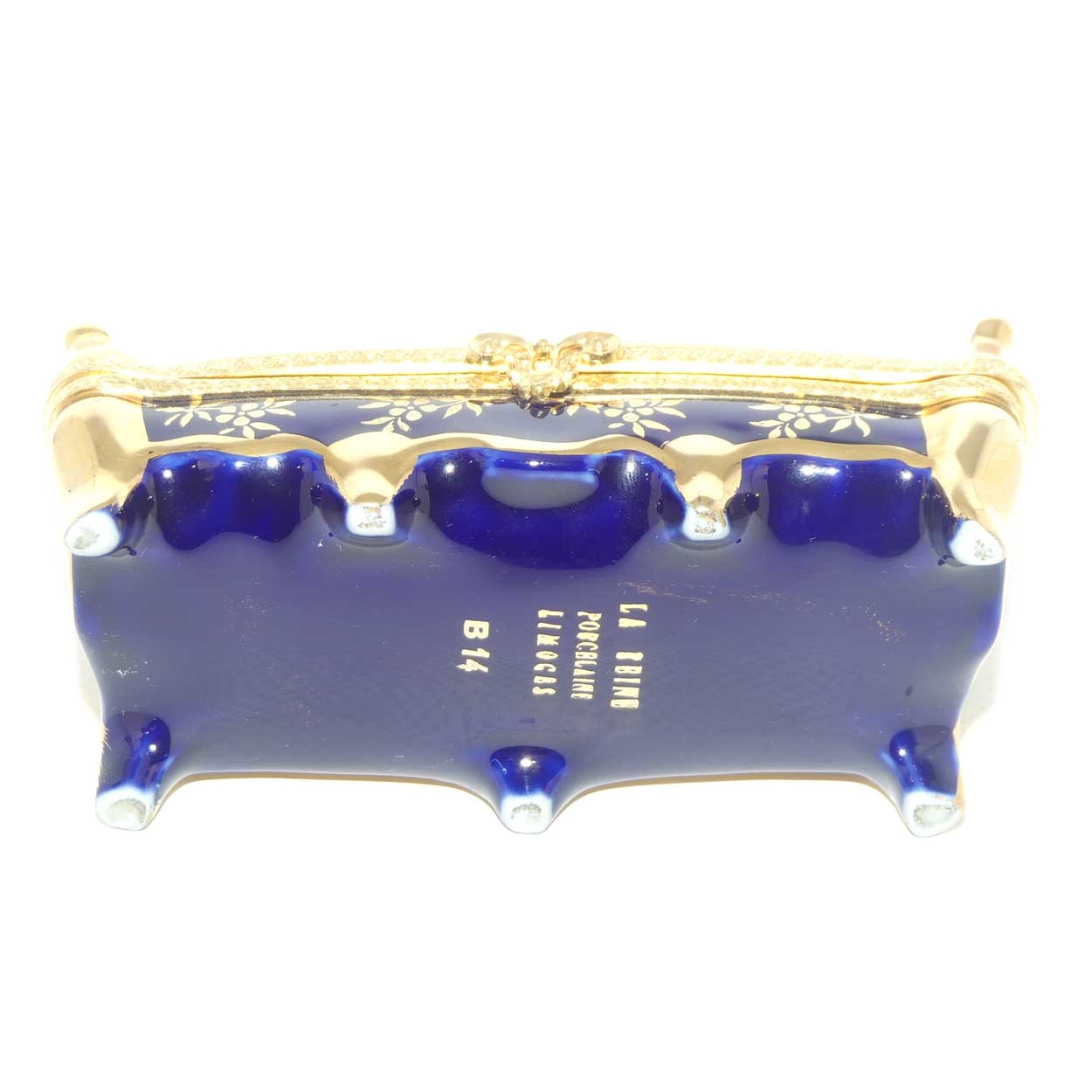 La Reine Limoges France Blue and Gilt settee shape trinket box