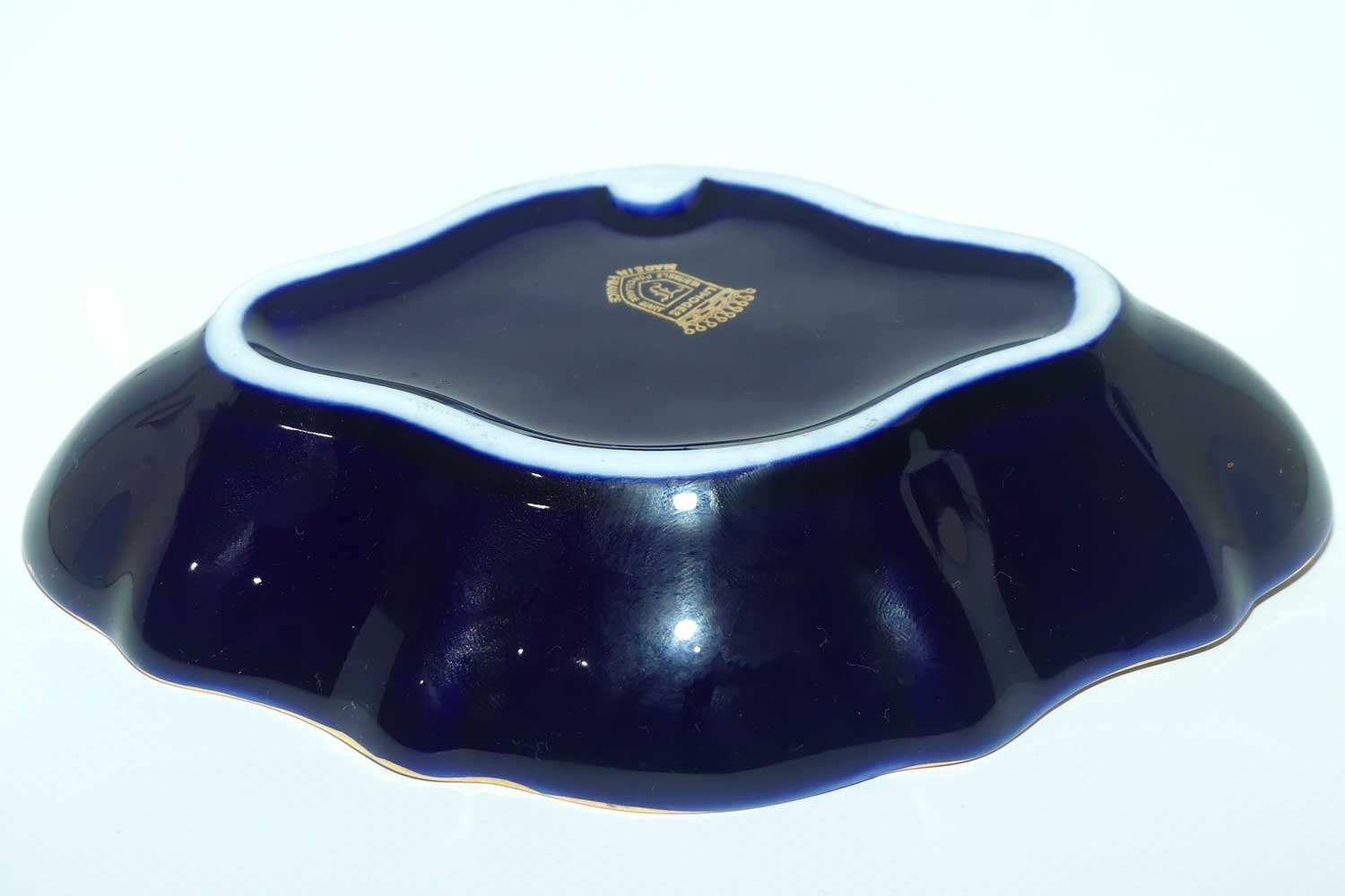 Limoges Veritable Porcelain France Blue and Gilt oval shape trinket bowl | 18cm wide