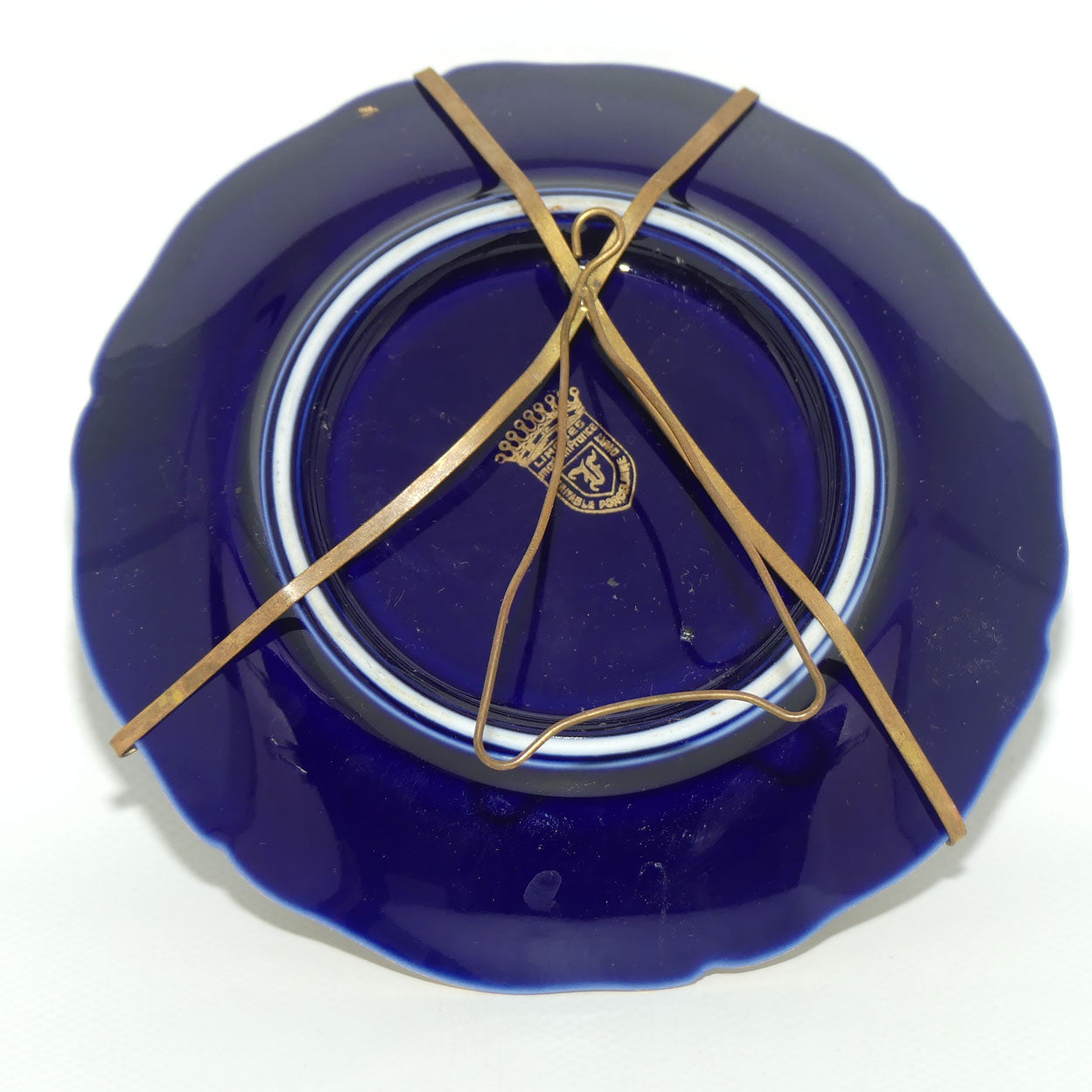 Limoges Porcelain France Blue and Gilt cabinet plate | Coloured Scene | 13cm wide