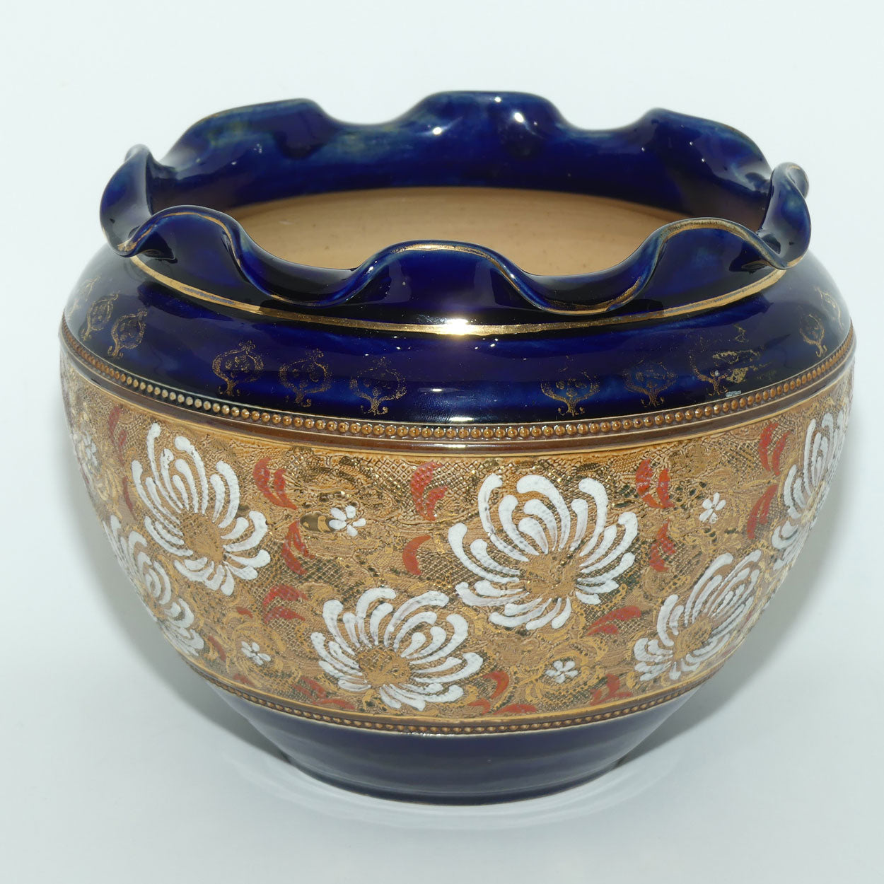 Royal Doulton Slaters Patent fluted rim Jardiniere | Royal Blue and Gilt Floral