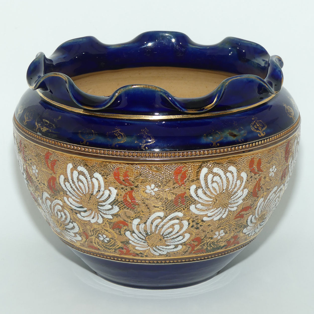 Royal Doulton Slaters Patent fluted rim Jardiniere | Royal Blue and Gilt Floral