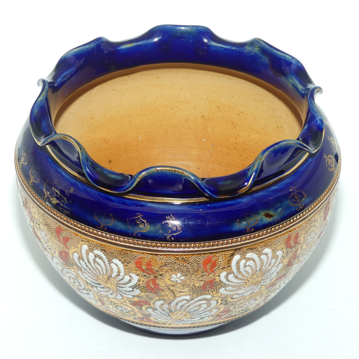 Royal Doulton Slaters Patent fluted rim Jardiniere | Royal Blue and Gilt Floral
