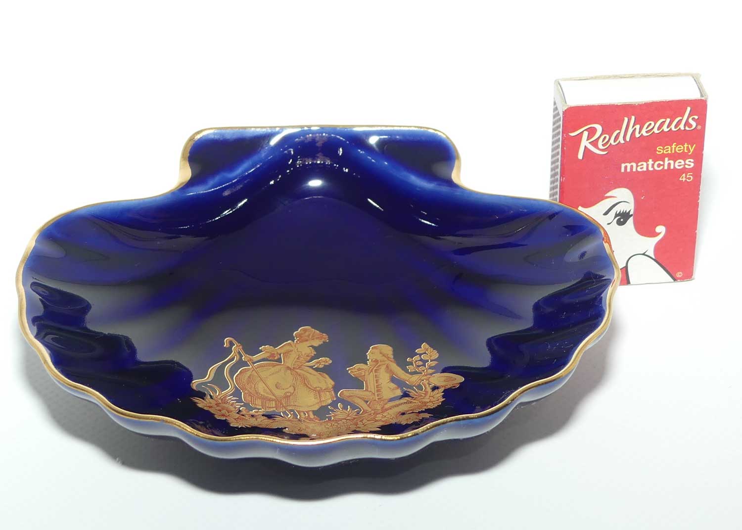 Limoges Castel France Blue and Gilt shell shape bowl | 14cm wide