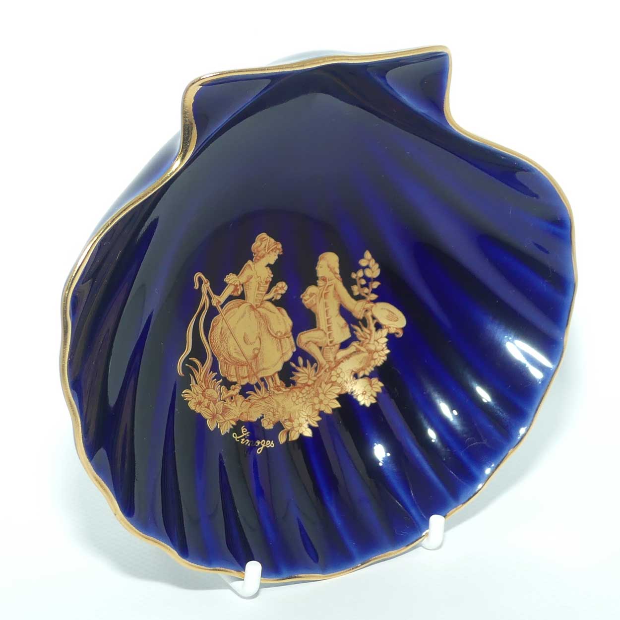 Limoges Castel France Blue and Gilt shell shape bowl | 14cm wide