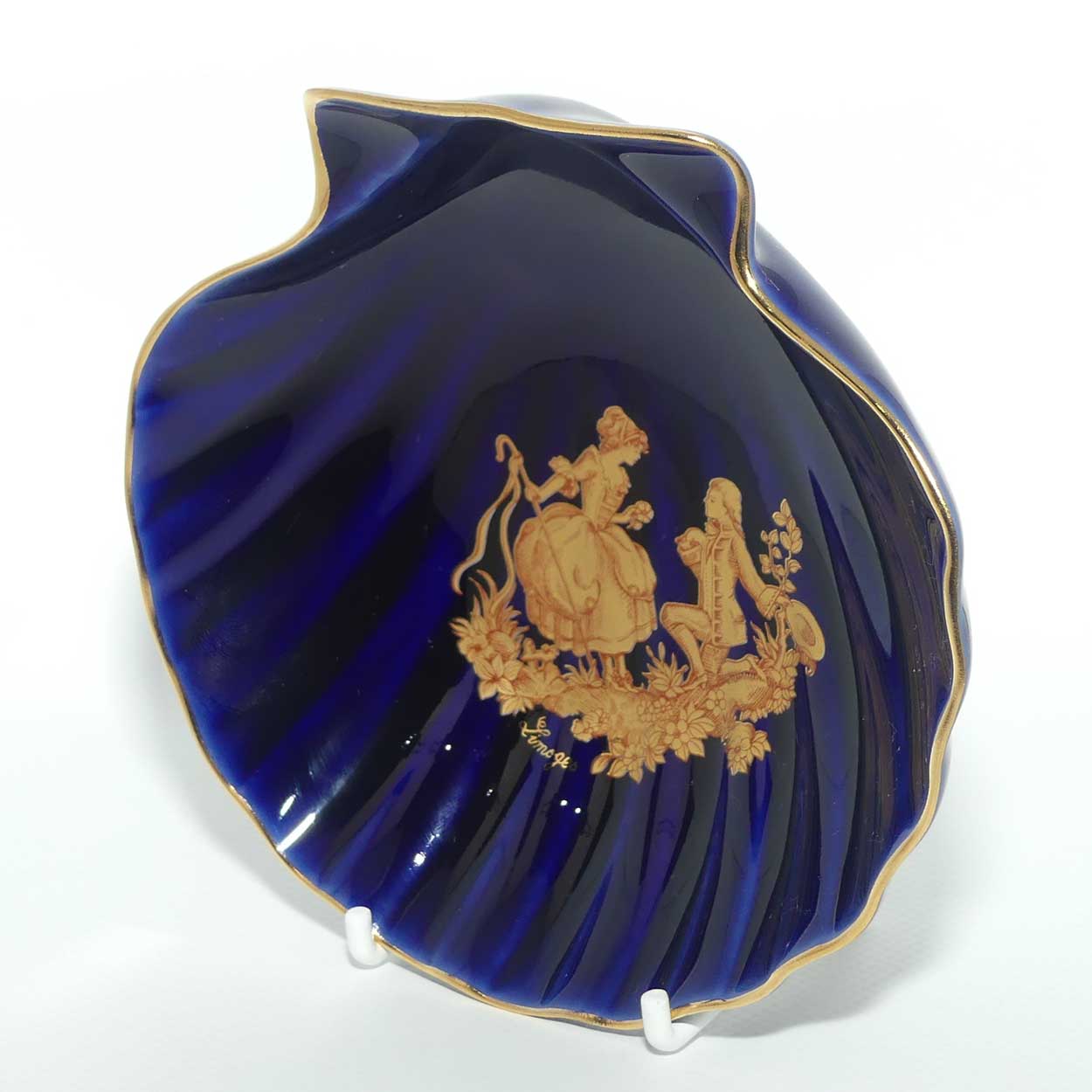 Limoges Castel France Blue and Gilt shell shape bowl | 14cm wide