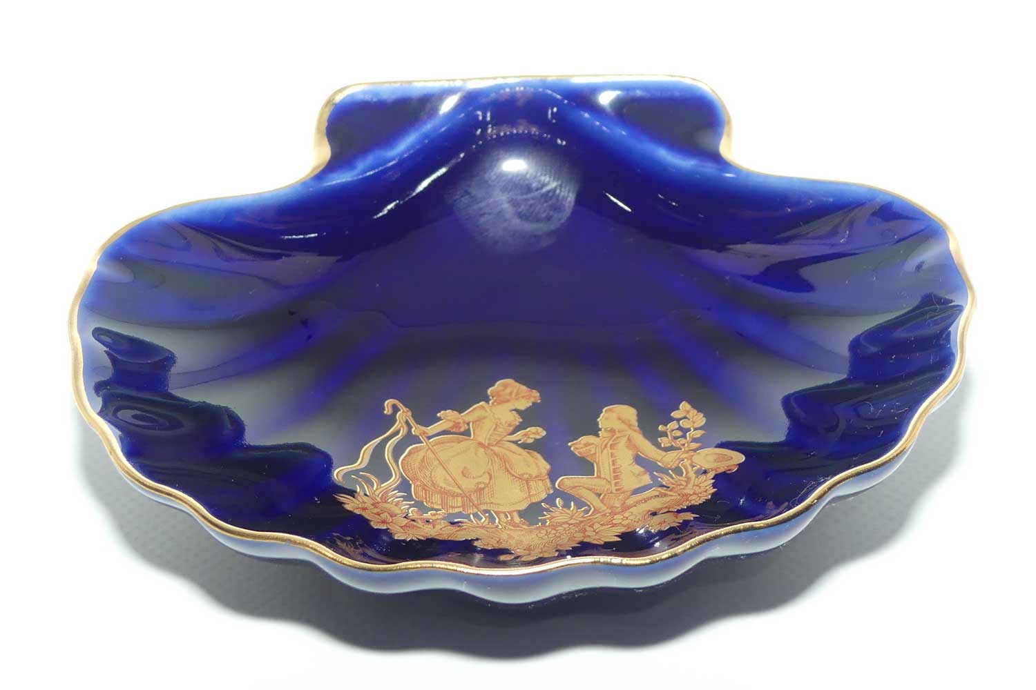 Limoges Castel France Blue and Gilt shell shape bowl | 14cm wide