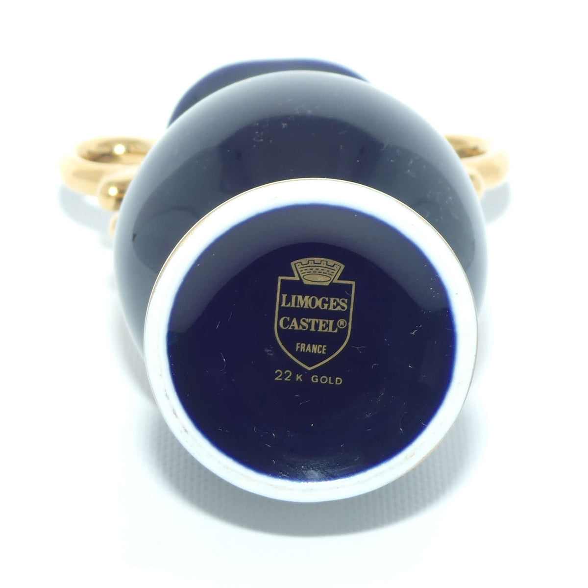 Limoges Castel France Gold on Blue twin handle vase