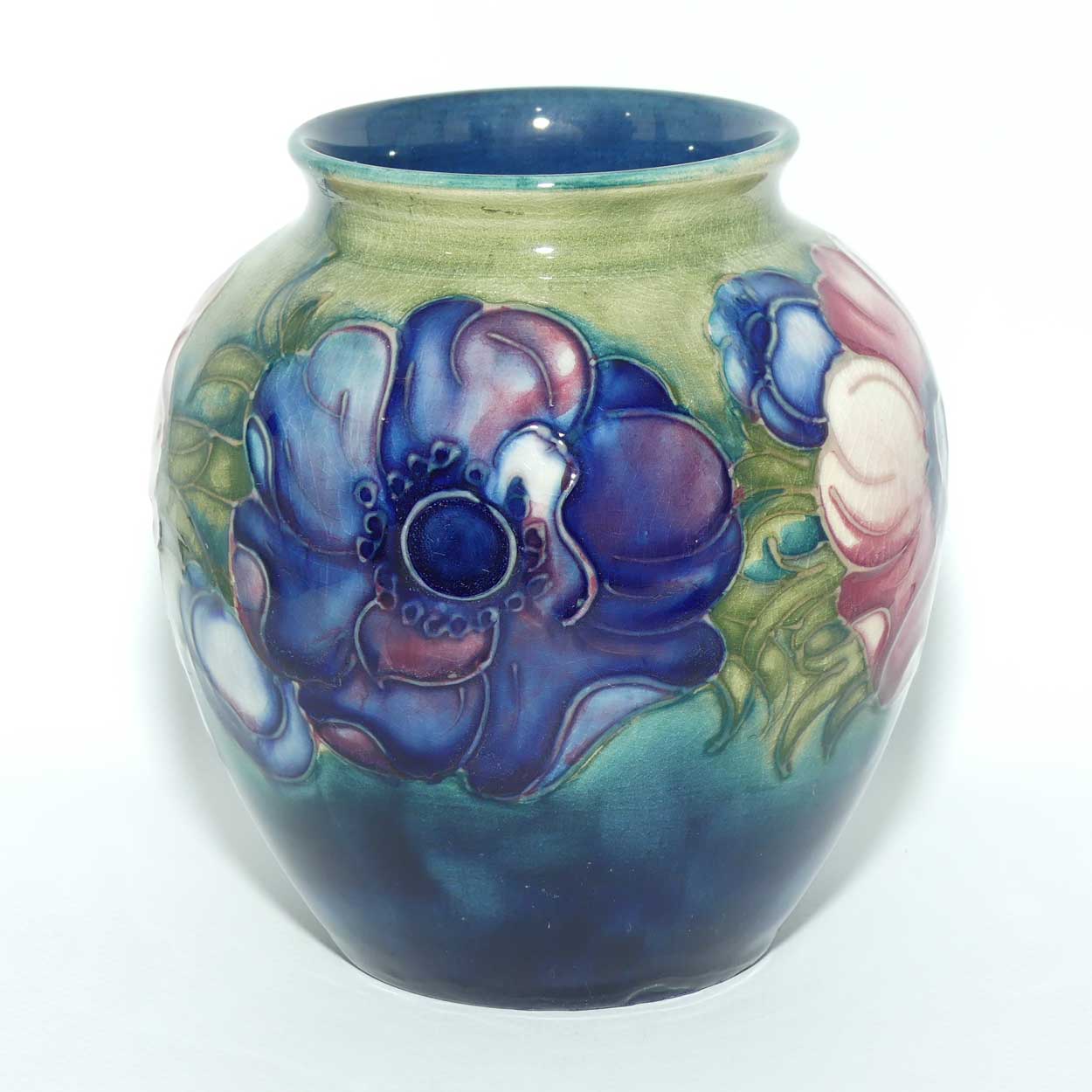 Walter Moorcroft Anemone on Green to Blue ground vase | 12.5cm tall