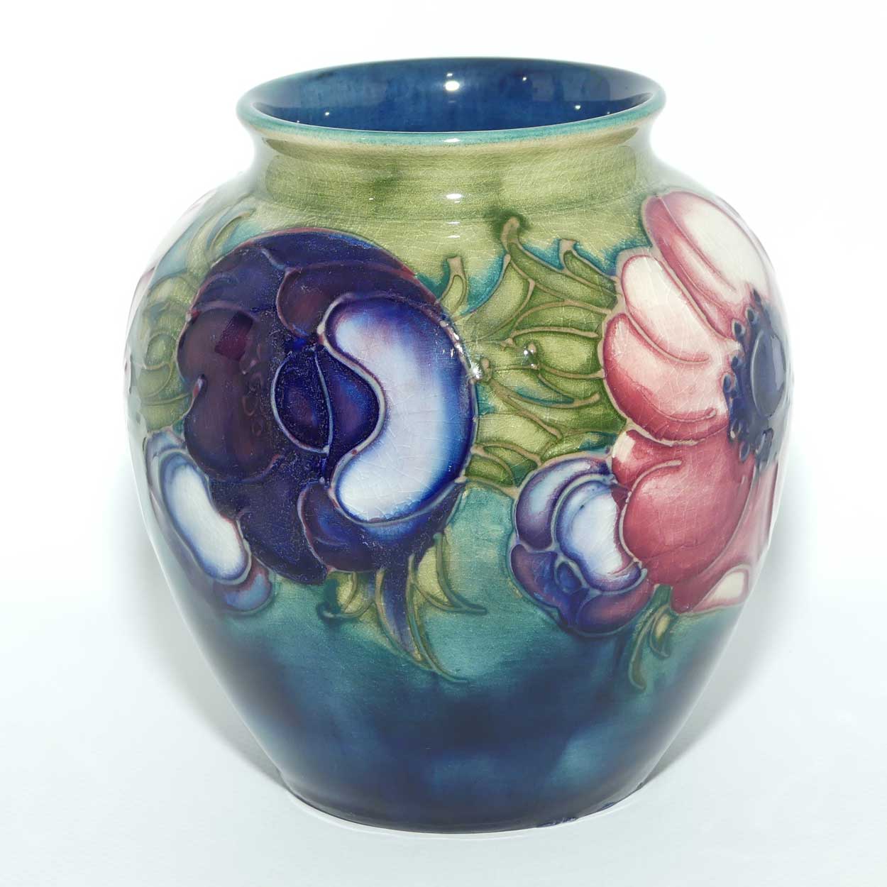 Walter Moorcroft Anemone on Green to Blue ground vase | 12.5cm tall