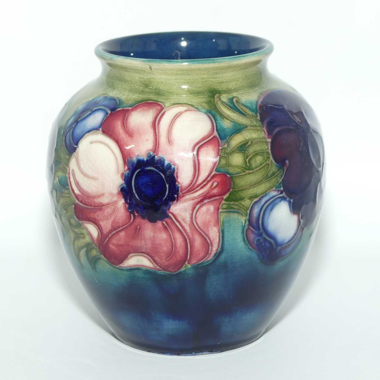 Walter Moorcroft Anemone on Green to Blue ground vase | 12.5cm tall