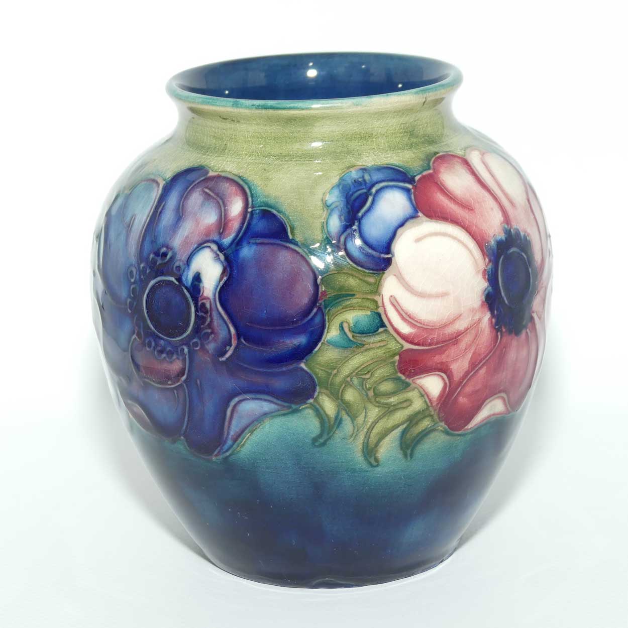 Walter Moorcroft Anemone on Green to Blue ground vase | 12.5cm tall
