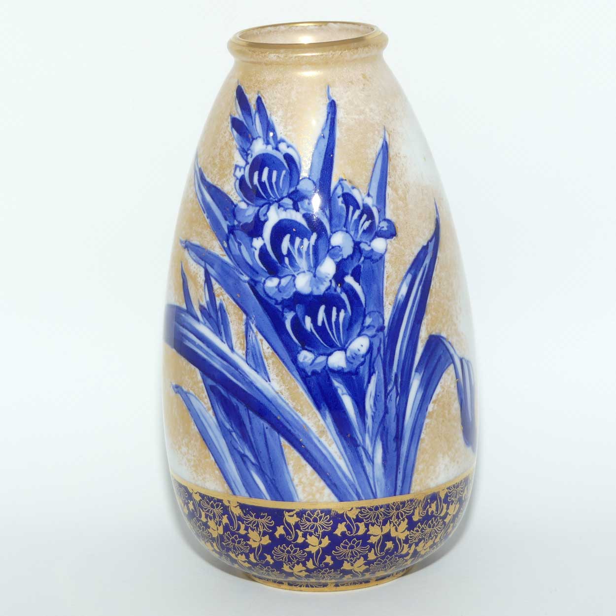 Royal Doulton Blue Iris and Gilt bulbous vase C8288