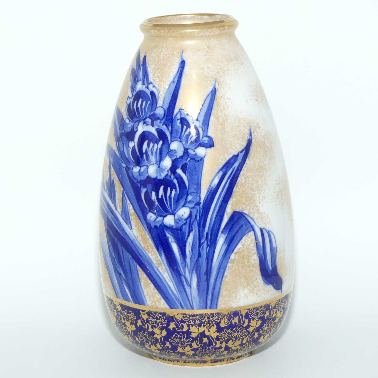 Royal Doulton Blue Iris and Gilt bulbous vase C8288