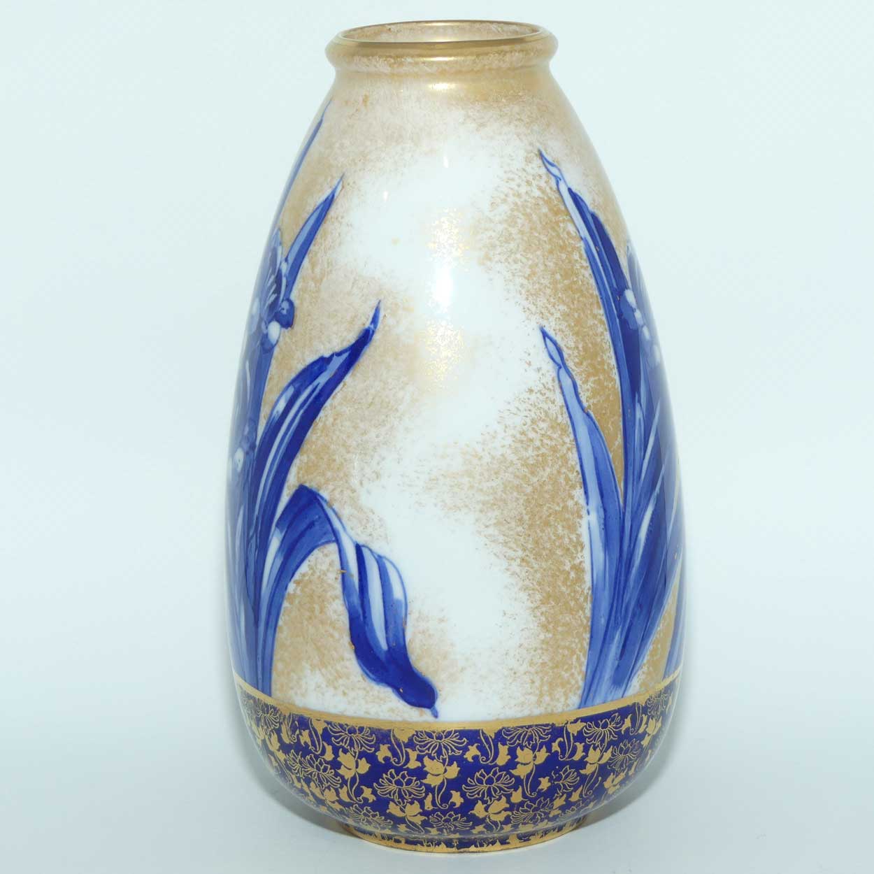 Royal Doulton Blue Iris and Gilt bulbous vase C8288