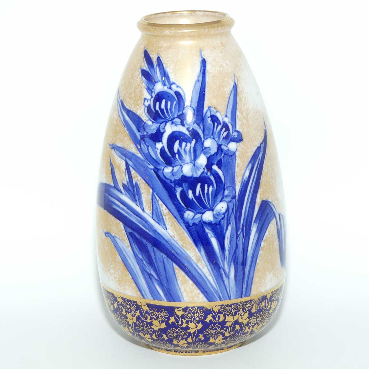 Royal Doulton Blue Iris and Gilt bulbous vase C8288