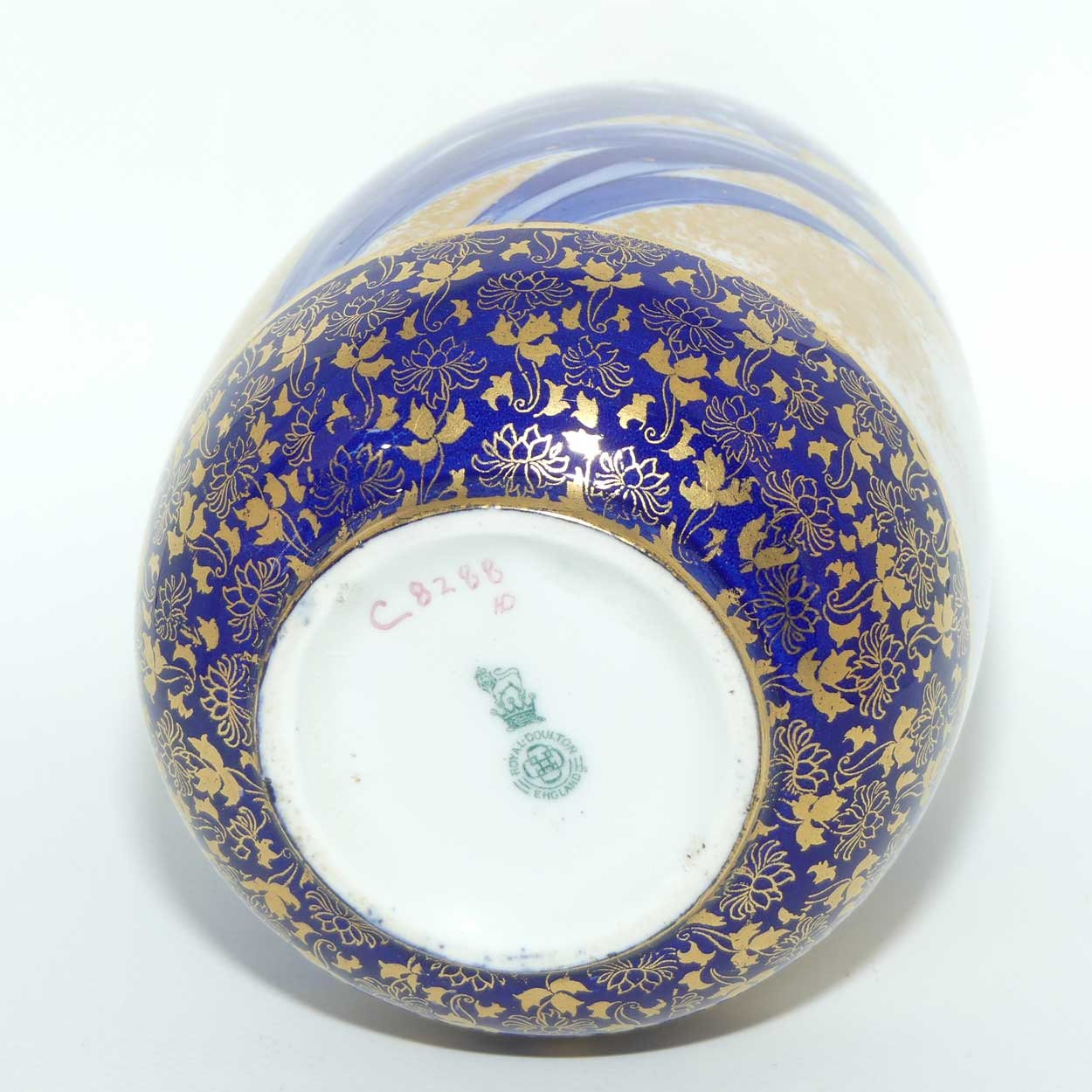Royal Doulton Blue Iris and Gilt bulbous vase C8288