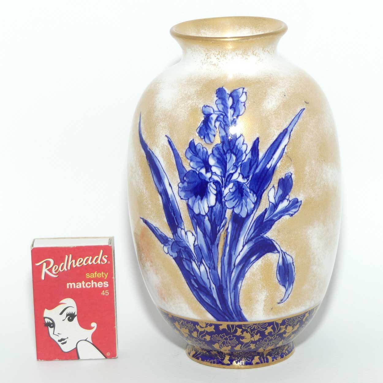 Royal Doulton Blue Iris and Gilt ovoid vase