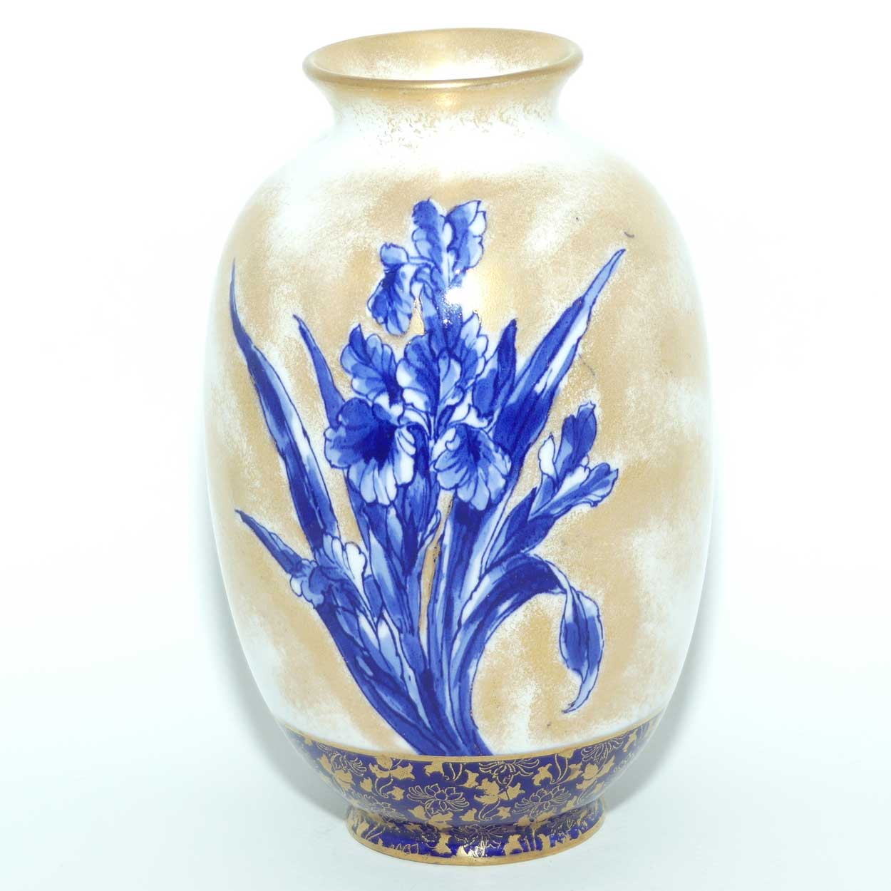 Royal Doulton Blue Iris and Gilt ovoid vase