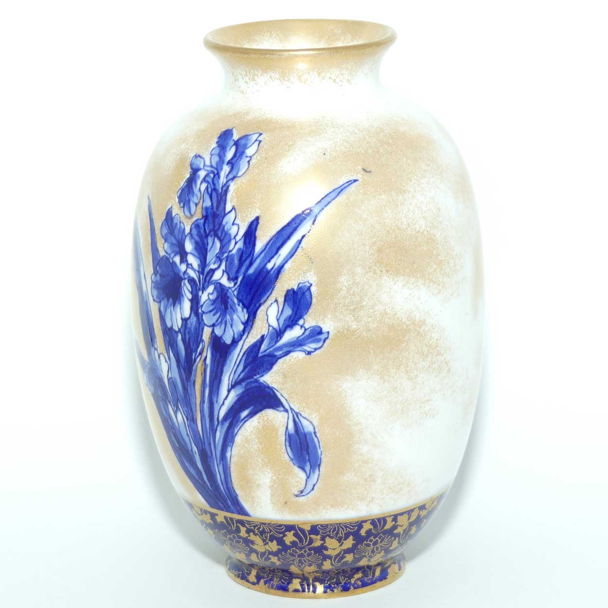 Royal Doulton Blue Iris and Gilt ovoid vase