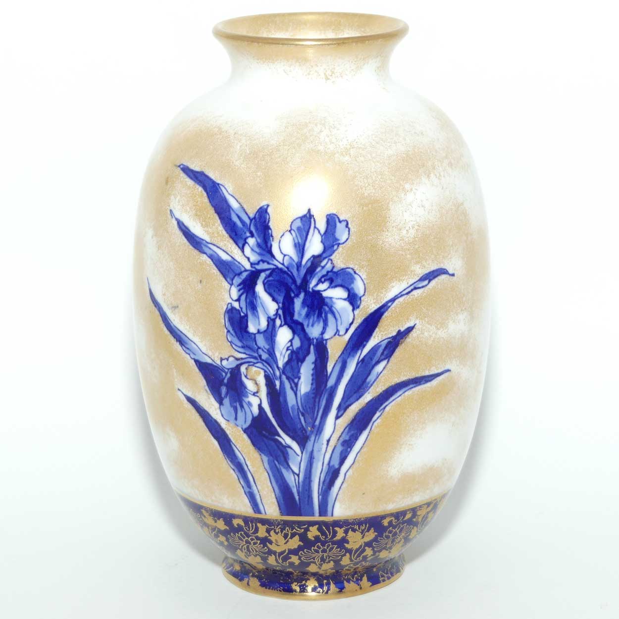 Royal Doulton Blue Iris and Gilt ovoid vase