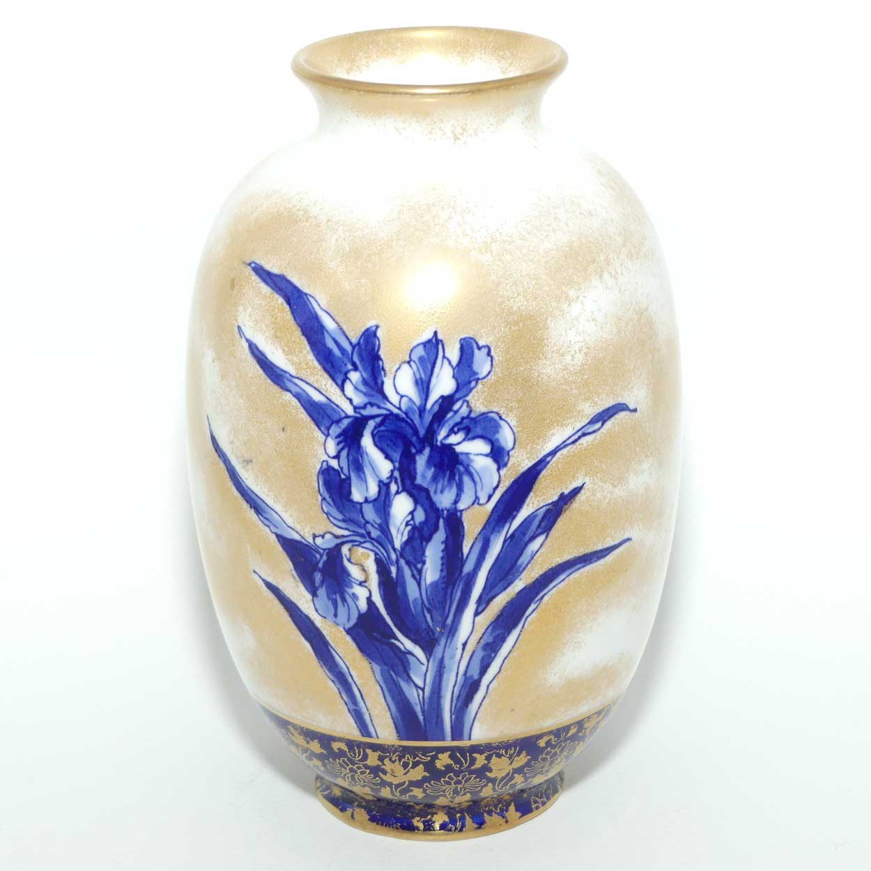 Royal Doulton Blue Iris and Gilt ovoid vase