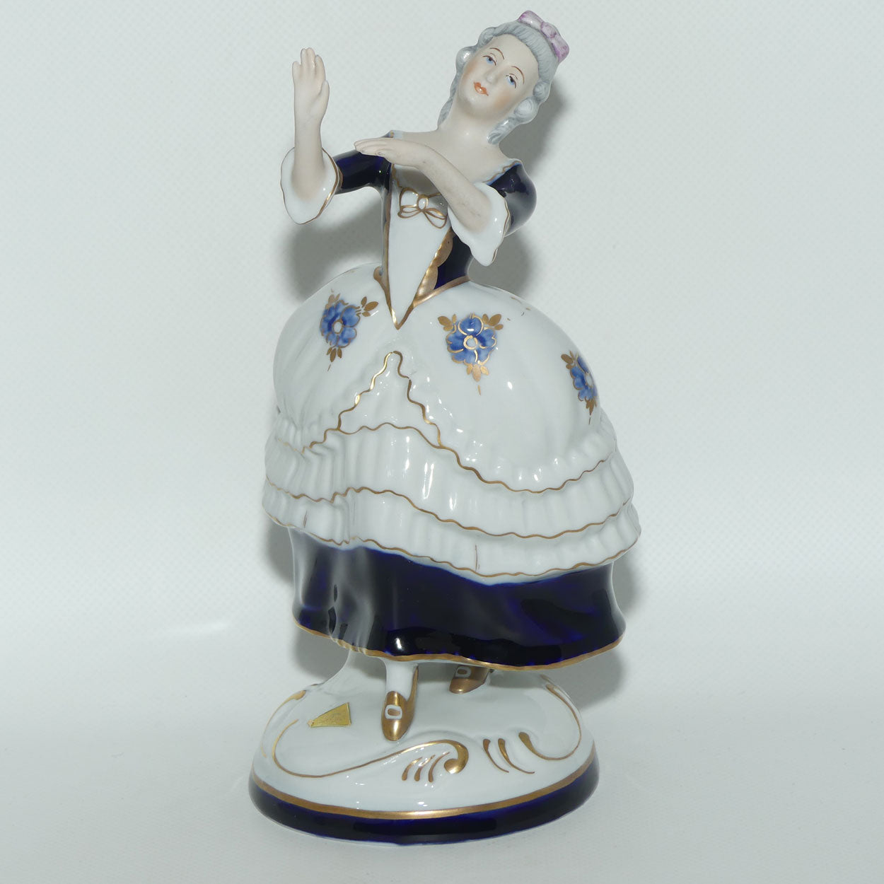 Royal Dux Bohemia figure | 18th Century Lady Dancer | Royal Blue | signed Janke
