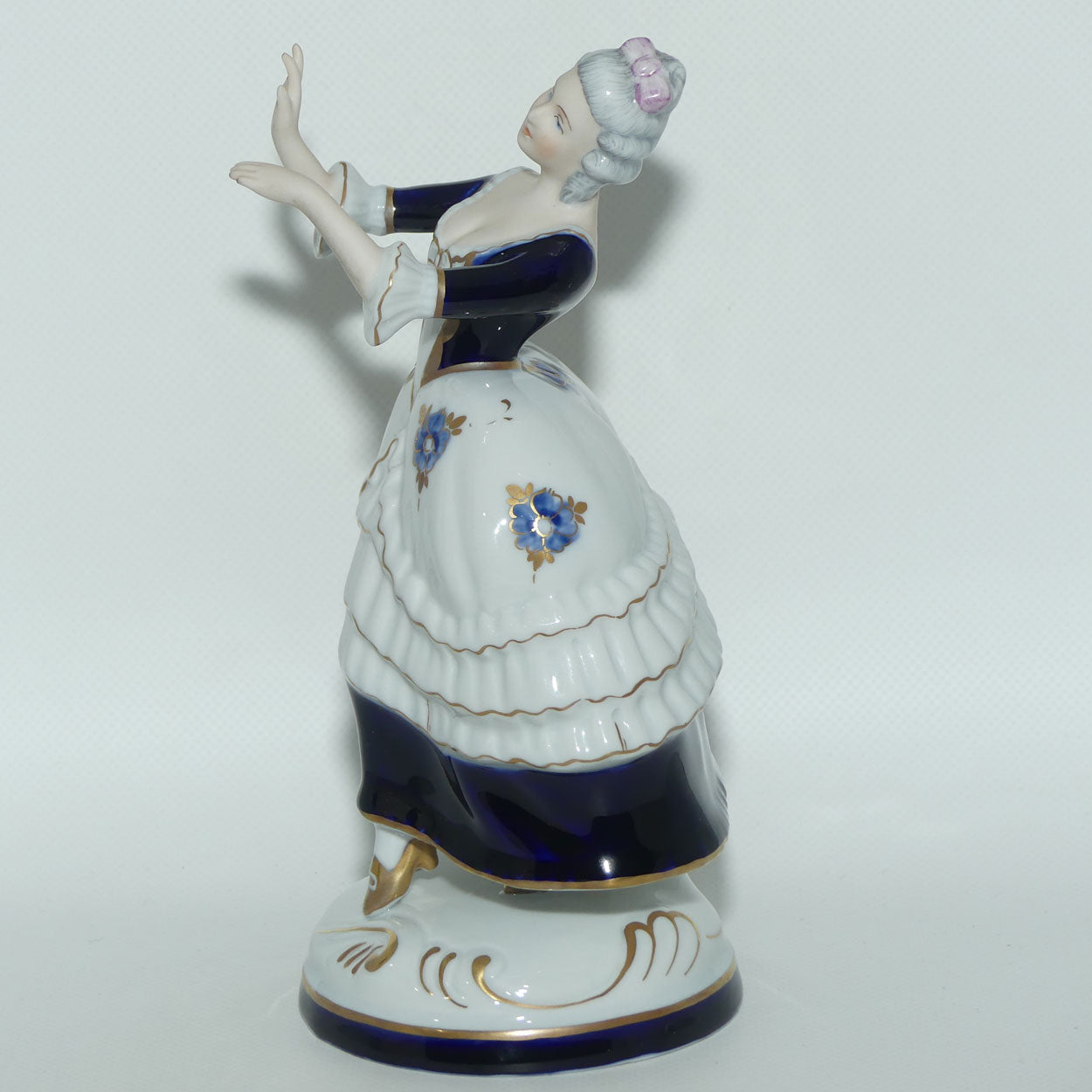 Royal Dux Bohemia figure | 18th Century Lady Dancer | Royal Blue | signed Janke