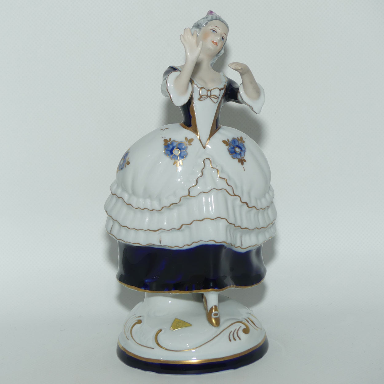 Royal Dux Bohemia figure | 18th Century Lady Dancer | Royal Blue | signed Janke