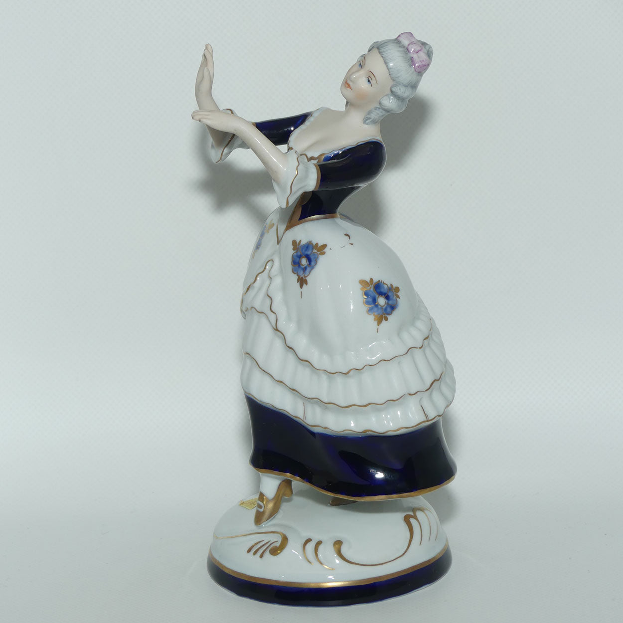 Royal Dux Bohemia figure | 18th Century Lady Dancer | Royal Blue | signed Janke