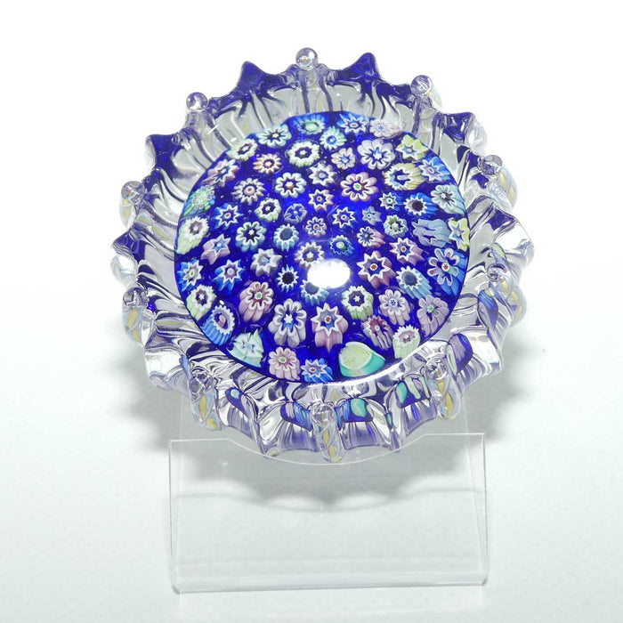 John Deacons Scotland Closepack Millefiori paperweight | Ribbed Latticino edge | Dark Blue