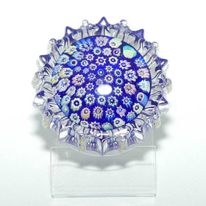 John Deacons Scotland Closepack Millefiori paperweight | Ribbed Latticino edge | Dark Blue