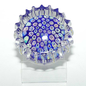 John Deacons Scotland Closepack Millefiori paperweight | Ribbed Latticino edge | Dark Blue