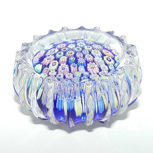 John Deacons Scotland Closepack Millefiori paperweight | Ribbed Latticino edge | Dark Blue