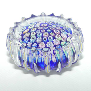 John Deacons Scotland Closepack Millefiori paperweight | Ribbed Latticino edge | Dark Blue