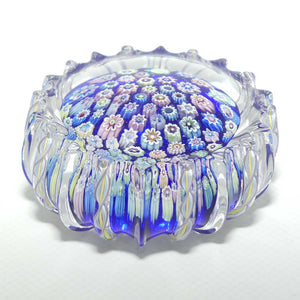 John Deacons Scotland Closepack Millefiori paperweight | Ribbed Latticino edge | Dark Blue