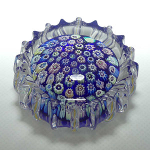 John Deacons Scotland Closepack Millefiori paperweight | Ribbed Latticino edge | Dark Blue