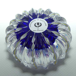 John Deacons Scotland Closepack Millefiori paperweight | Ribbed Latticino edge | Dark Blue