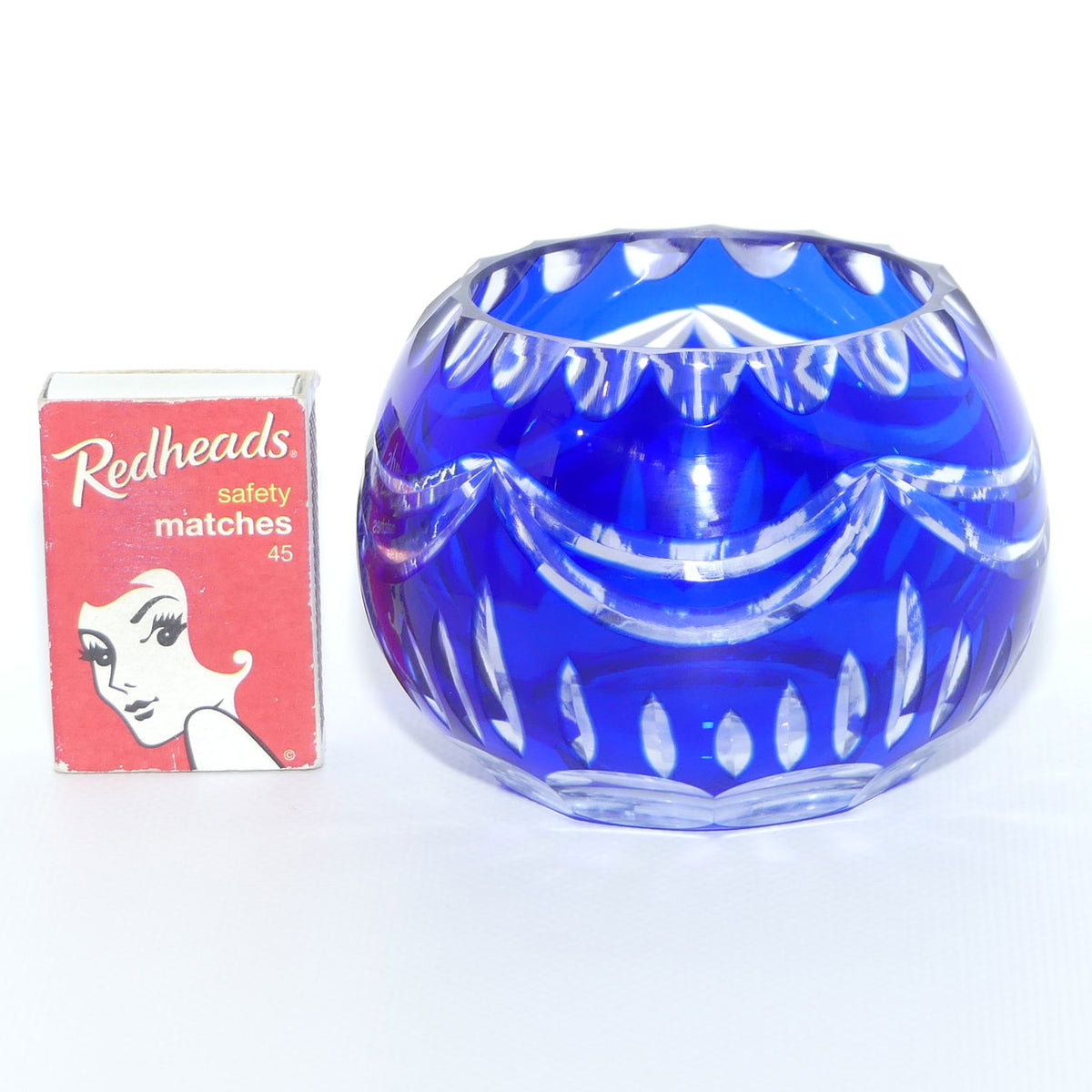 Blue Overlay Crystal cut to Clear miniature witches bowl