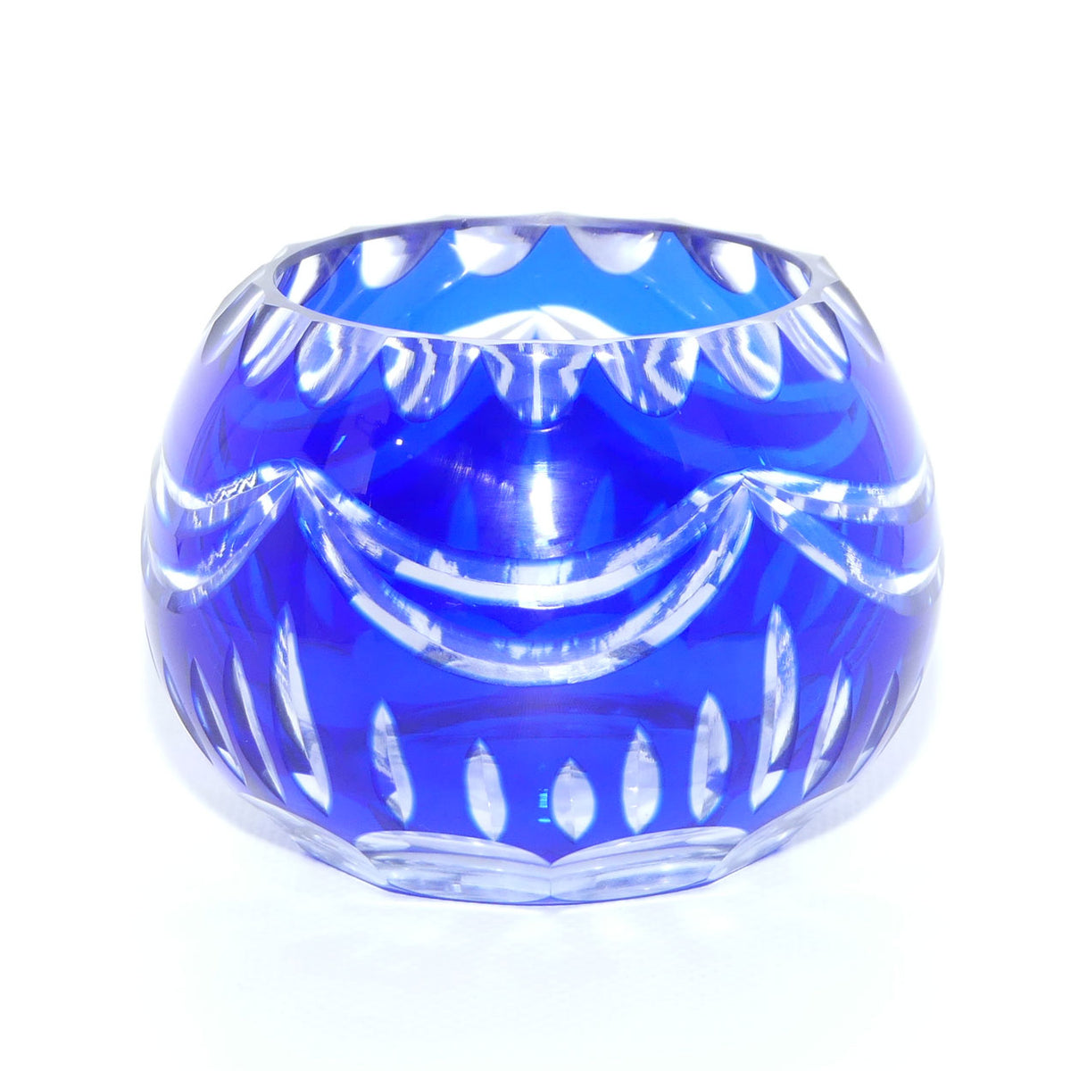 Blue Overlay Crystal cut to Clear miniature witches bowl